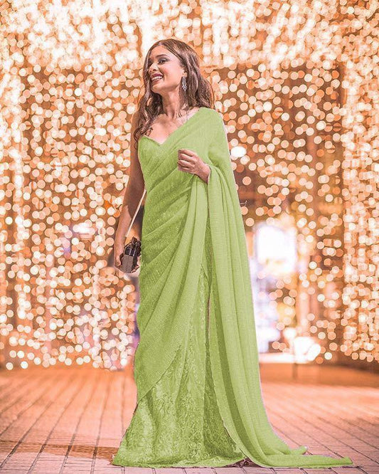 Online Sequence With Trendy Work Lime Green Saree