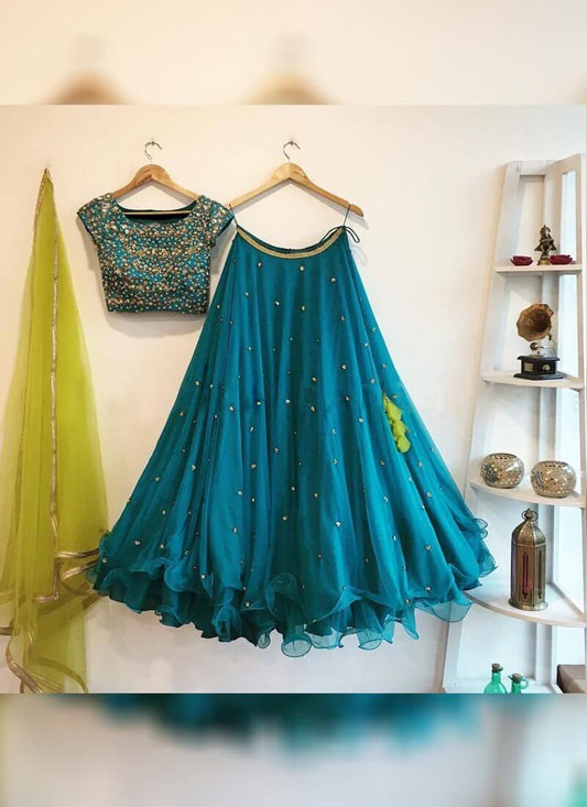 Attractive Blue Color Trendy Work Lehenga Choli