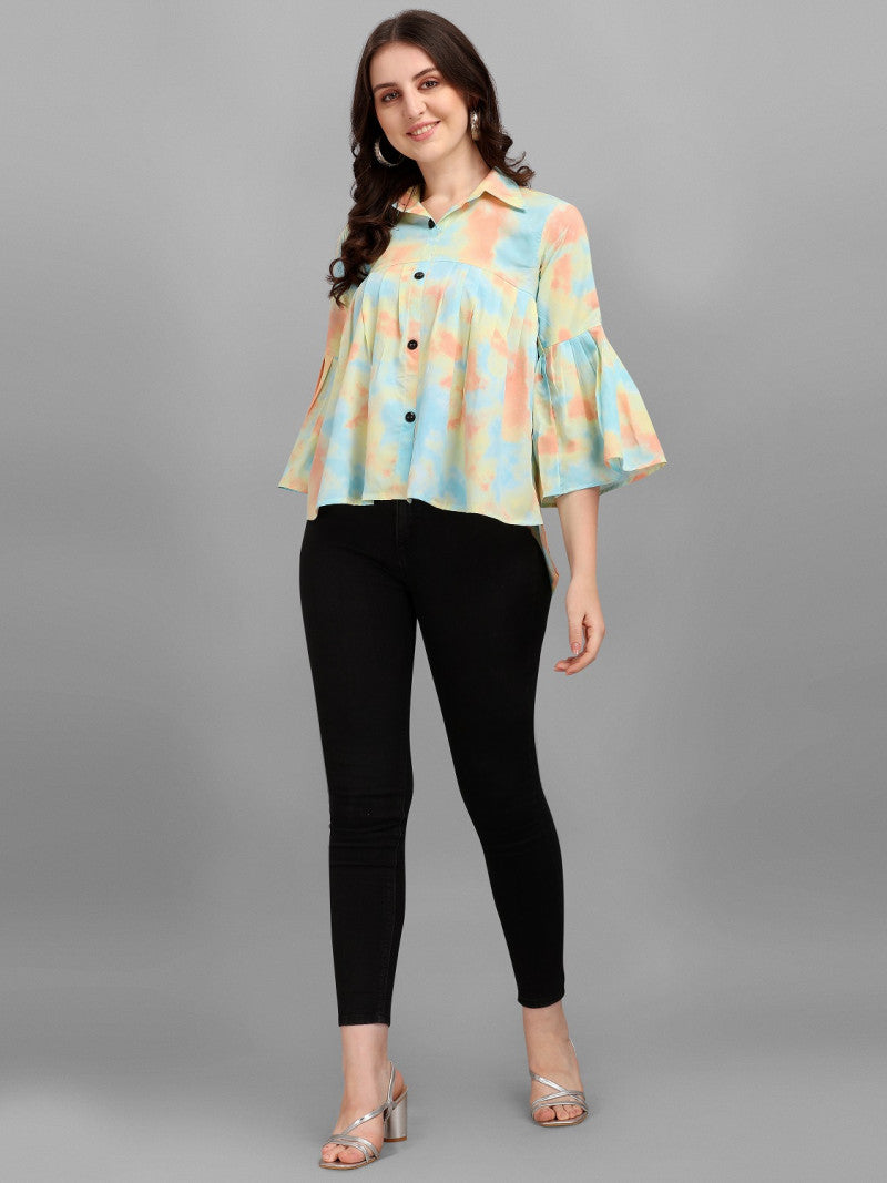 Sea Green With Peach color Tie Dye Shirts For women