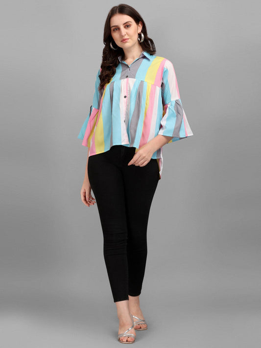 Stripe Blue With Multi Color Shirts For Women