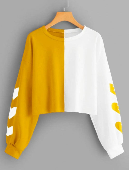 Long Sleeve Heart Print Yellow And White Top