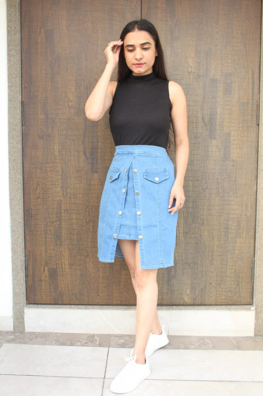 Luxuriant Denim Double Decker Sky Blue Skirt