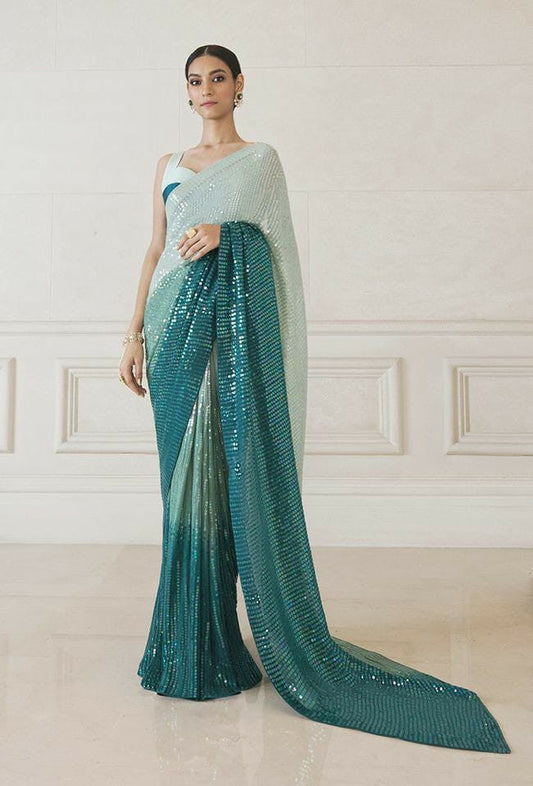 Precious Trending Extra Ordinary Rama Color Sequence Saree