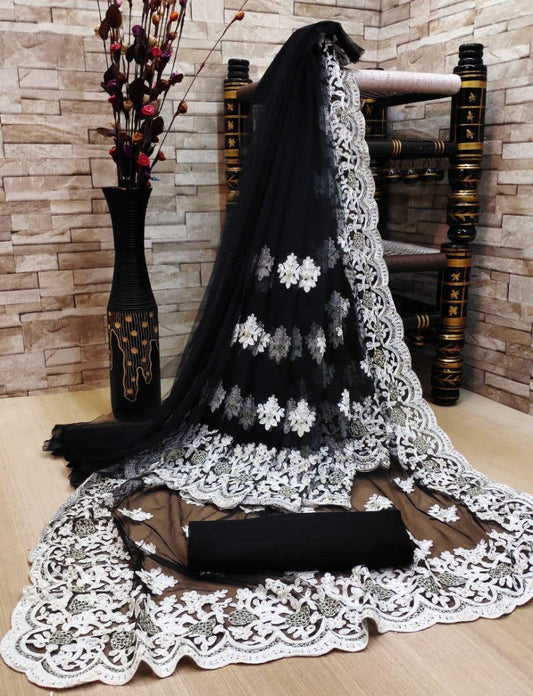 Precious Gorgeous Black Color Heavy Trendy Saree