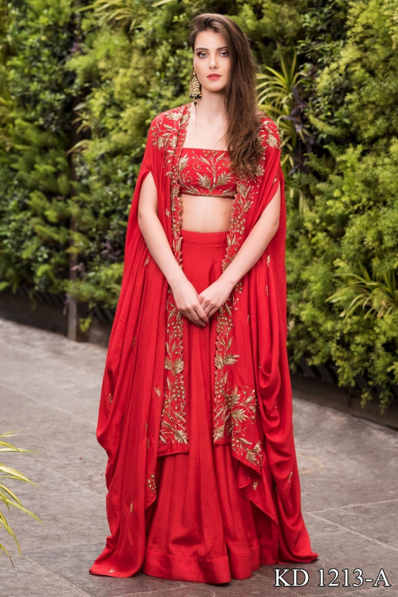 Unique Red Color Online  Malay Satin Silk Lehenga