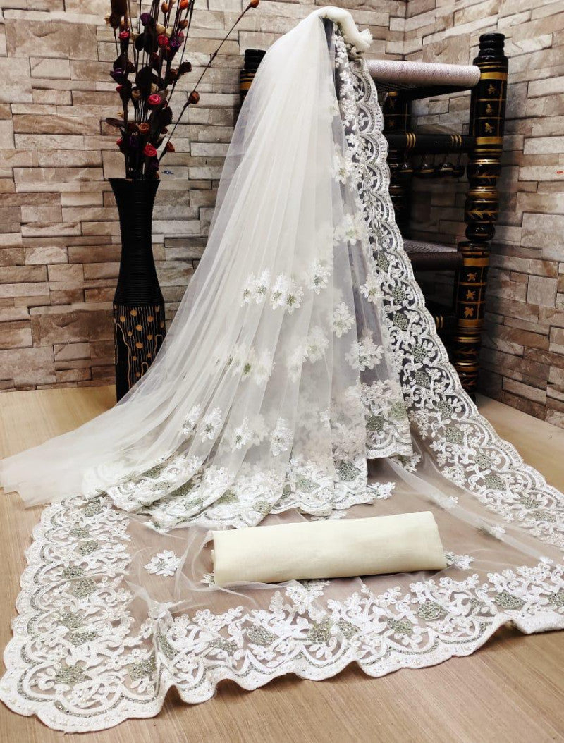 Precious Trending White Color Heavy Trendy Saree