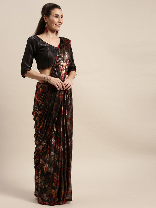 Precious Attractive Black Foil Print Online Saree