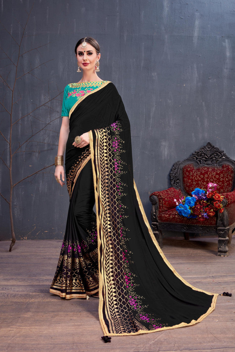 Women's Black Color Weight Less  Online Saree