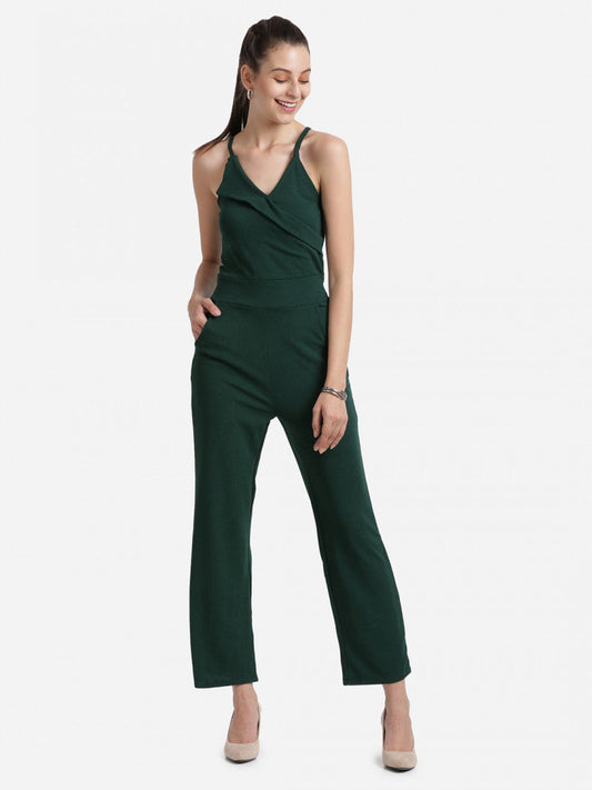 Lightweight V Neck Green Color Jumpsuit