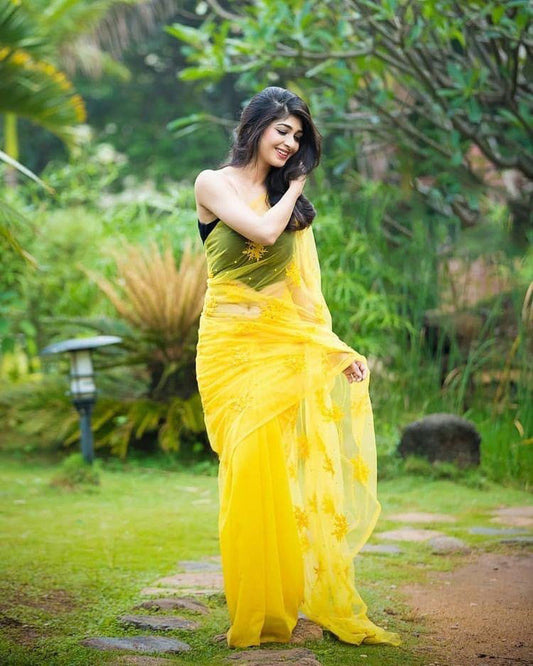 Trendz Wear Weight Less Yellow Saree