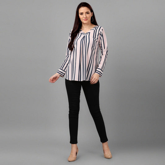 Fabulous Peach Color Striped Top For Women