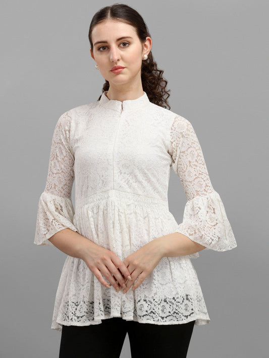 Online White Color Bell Sleeve Lace Top