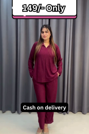 Women’s Maroon Belted Kurti with Matching Straight Pants – Casual Ethnicwear with Layered Elegance