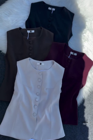 Classic Sleeveless Button-Down Tops – Set of 4 Colors