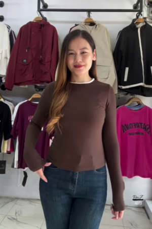 Classic Brown Long Sleeve Fitted Top