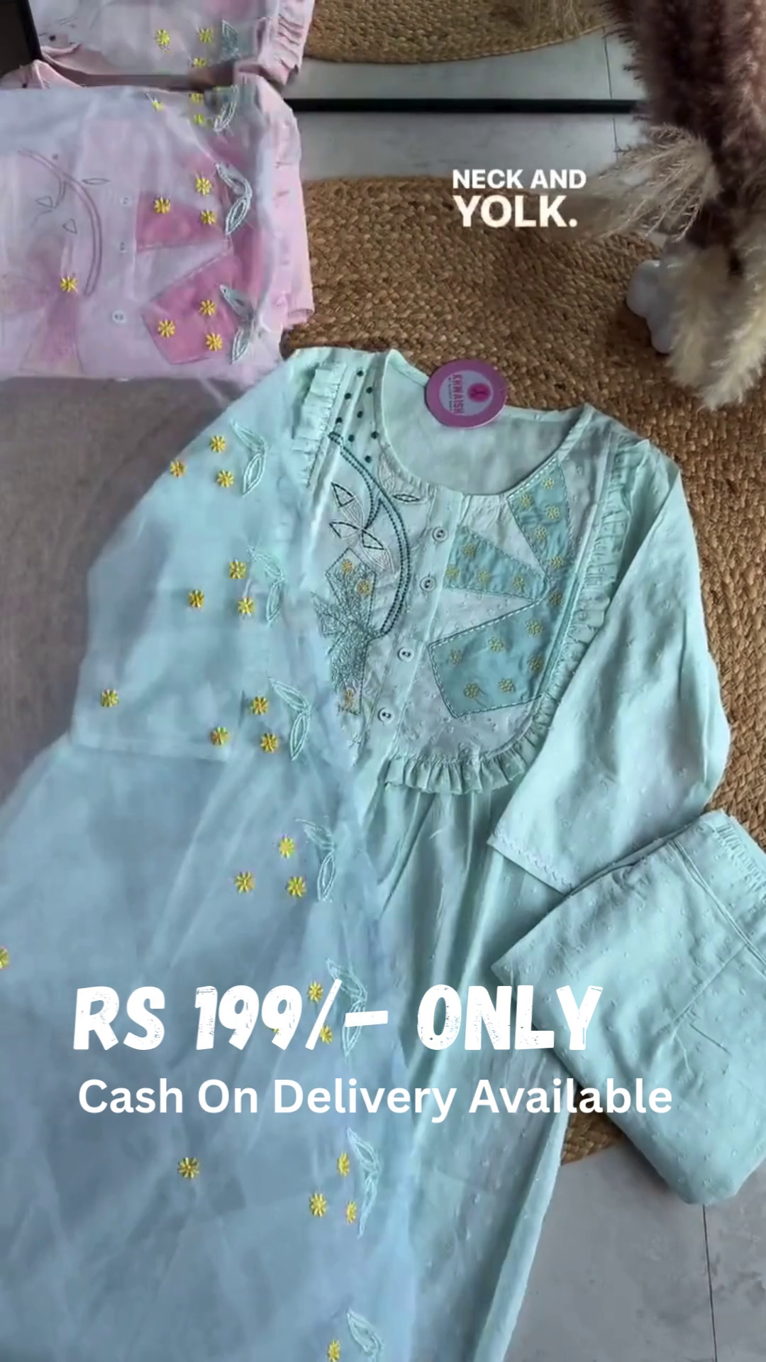 Elegant Organza Embroidered Suit in Pink & Pista – A Subtle Statement of Sophistication - Image 2