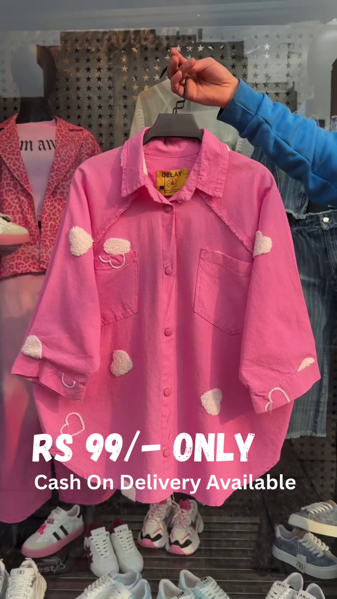 Trendy Oversized Cotton Shirt with Heart Embellishments – Available in 6 Colors