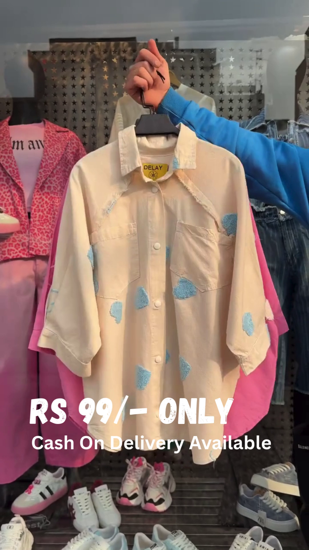 Trendy Oversized Cotton Shirt with Heart Embellishments – Available in 6 Colors - Image 2