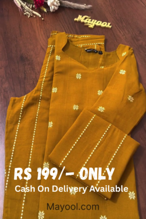 Mustard Yellow Cotton Suit Set with Delicate Embroidery