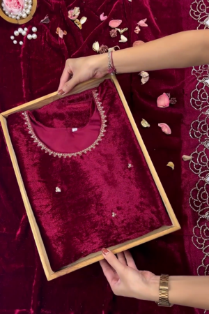 Premium Velvet Maroon Embellished Designer Kurti / Gown