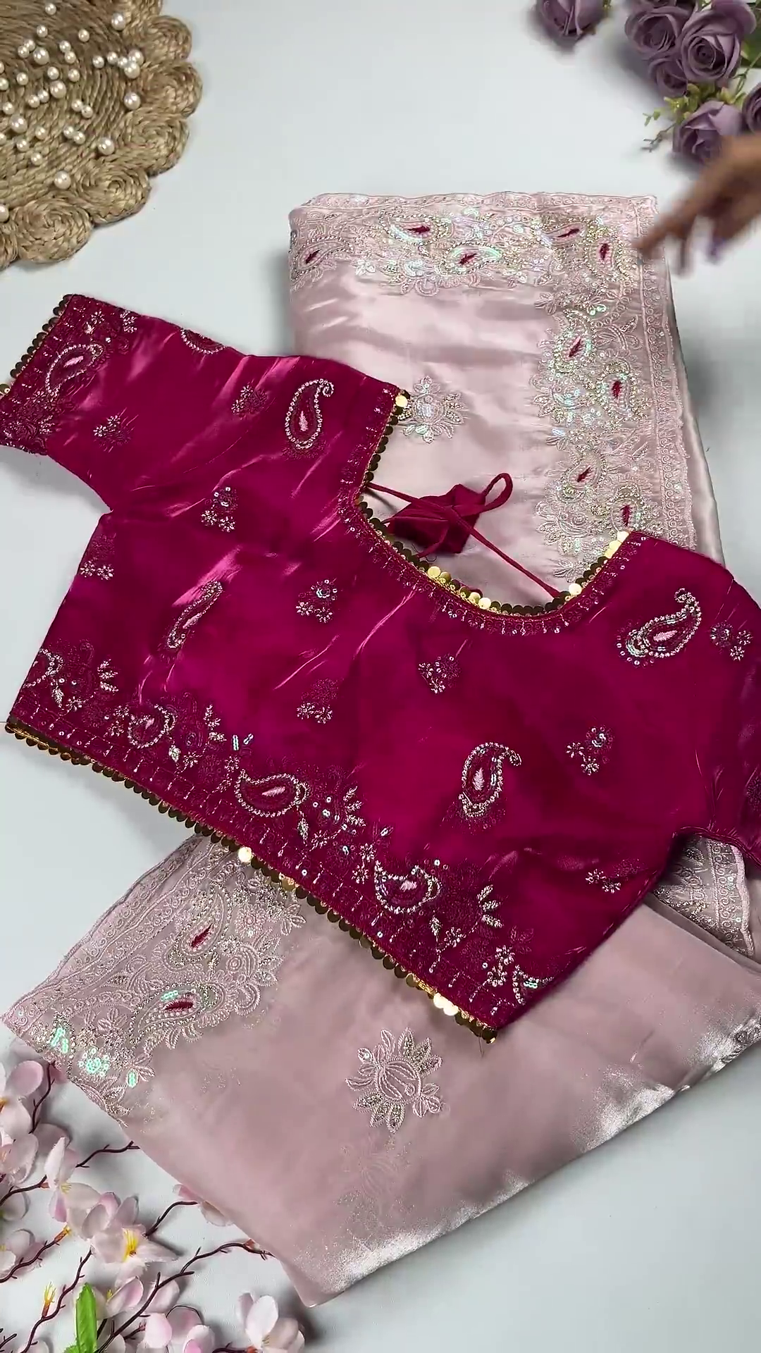 Premium Maroon & Antique Gold Heavy Embroidered Designer Blouse with Dupatta Set - Image 3