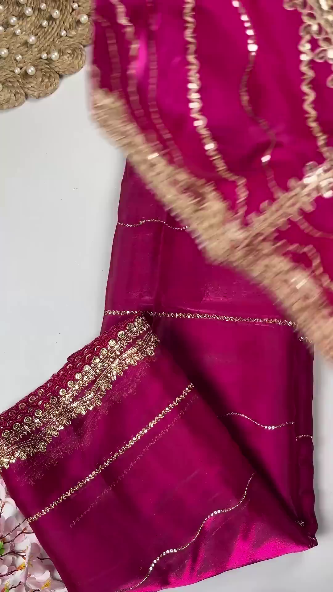 Premium Magenta Rani Pink Heavy Embroidered Designer Blouse with Dupatta Set - Image 2