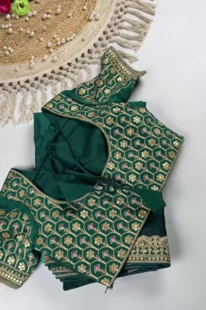 Premium Bottle Green Heavy Embroidered Designer Blouse with Dupatta Set