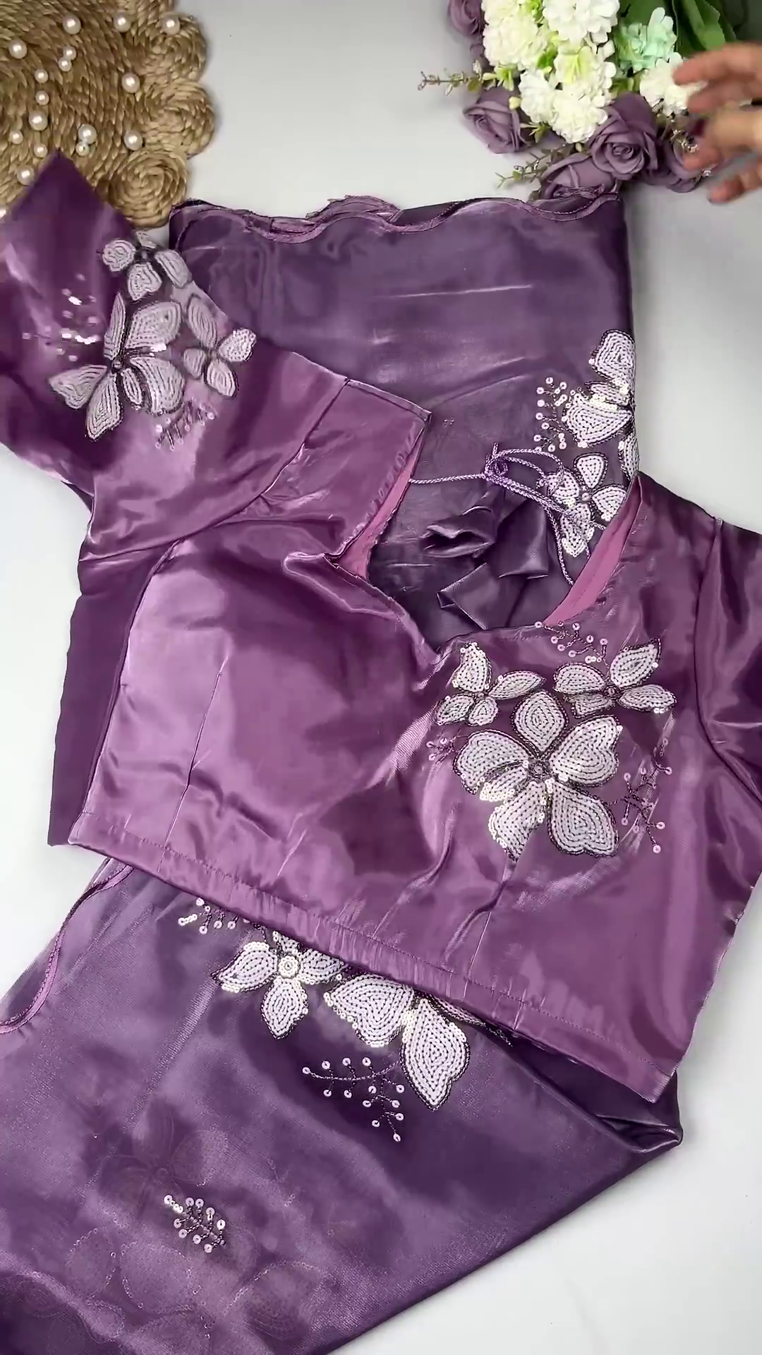 Lilac Orchid Embroidered Designer Blouse with Scalloped Dupatta Set