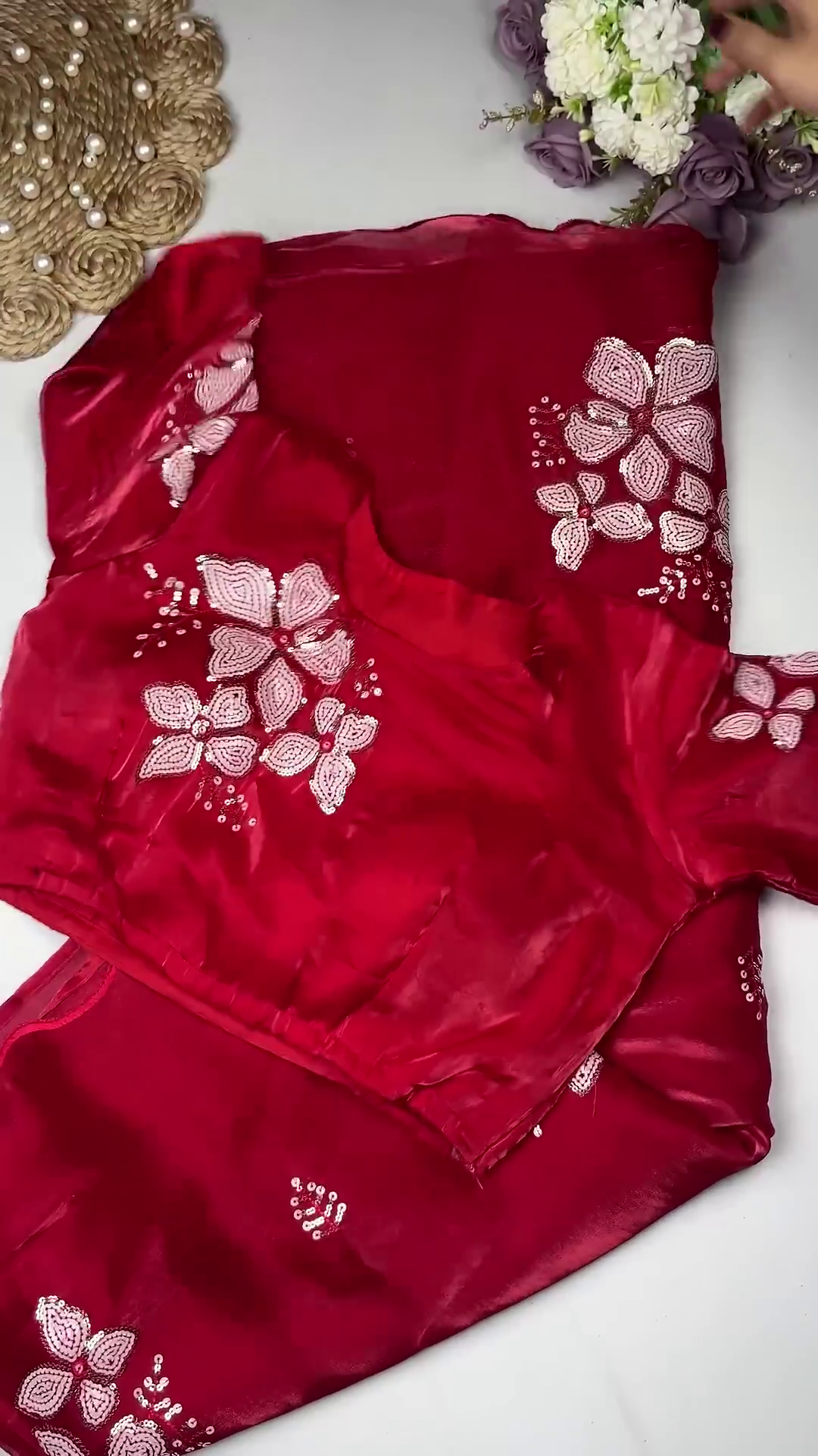 Lilac Orchid Embroidered Designer Blouse with Scalloped Dupatta Set - Image 4