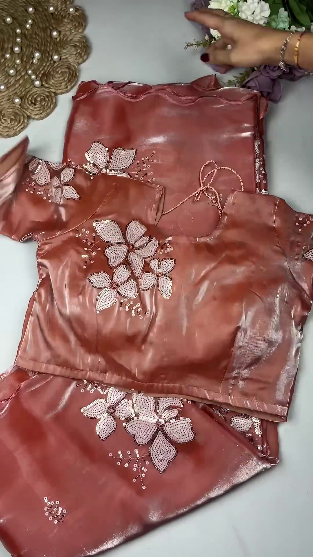 Lilac Orchid Embroidered Designer Blouse with Scalloped Dupatta Set - Image 5