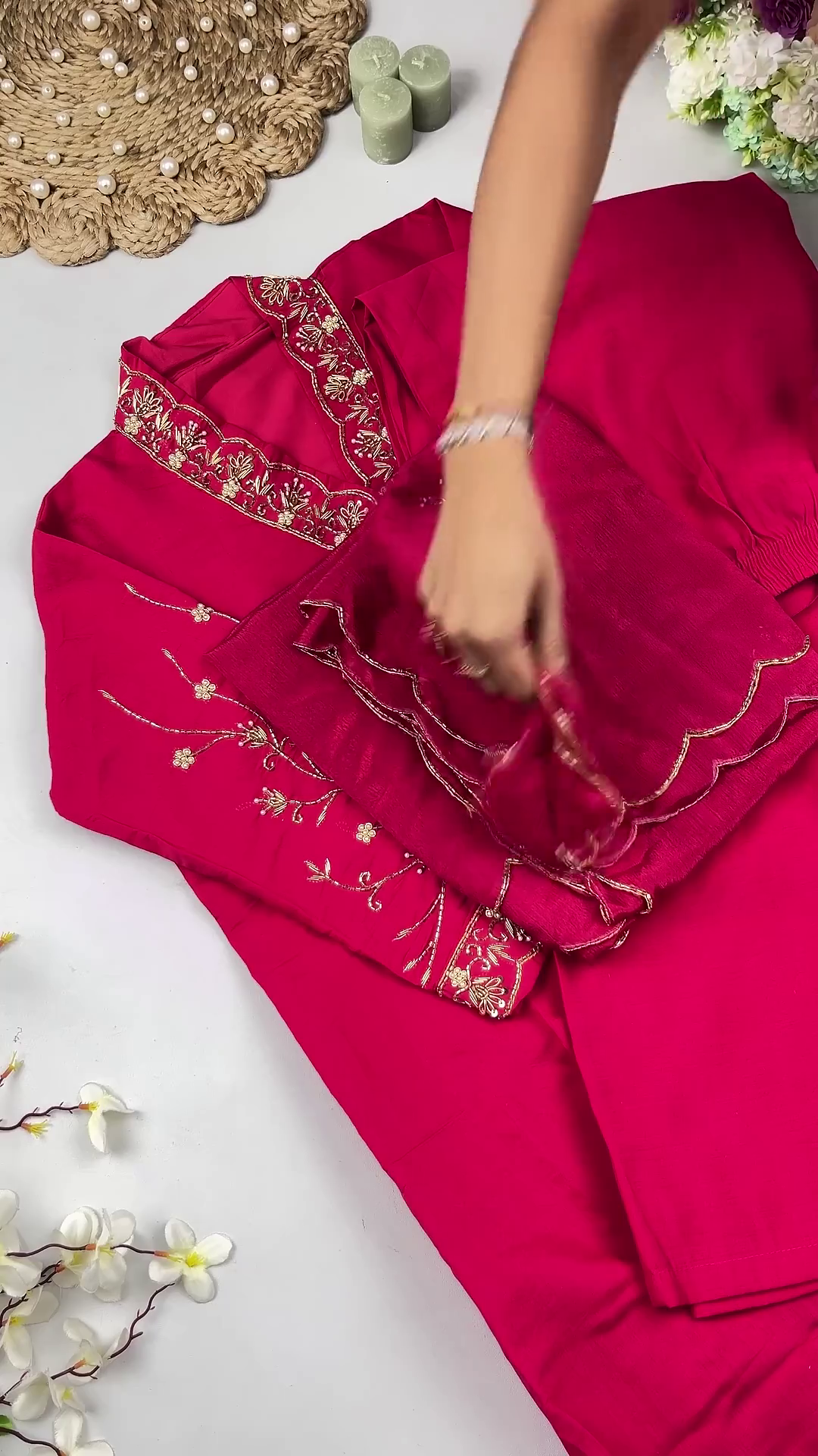 Royal Rani Pink Designer Co-ord Set with Scalloped Embroidery - Image 2