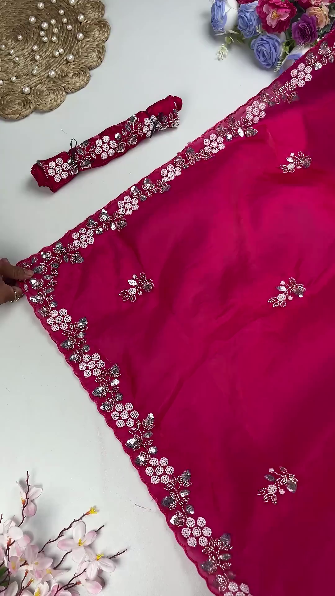 Royal Rani Pink Heavy Embroidered Designer Saree with Sequin Accents