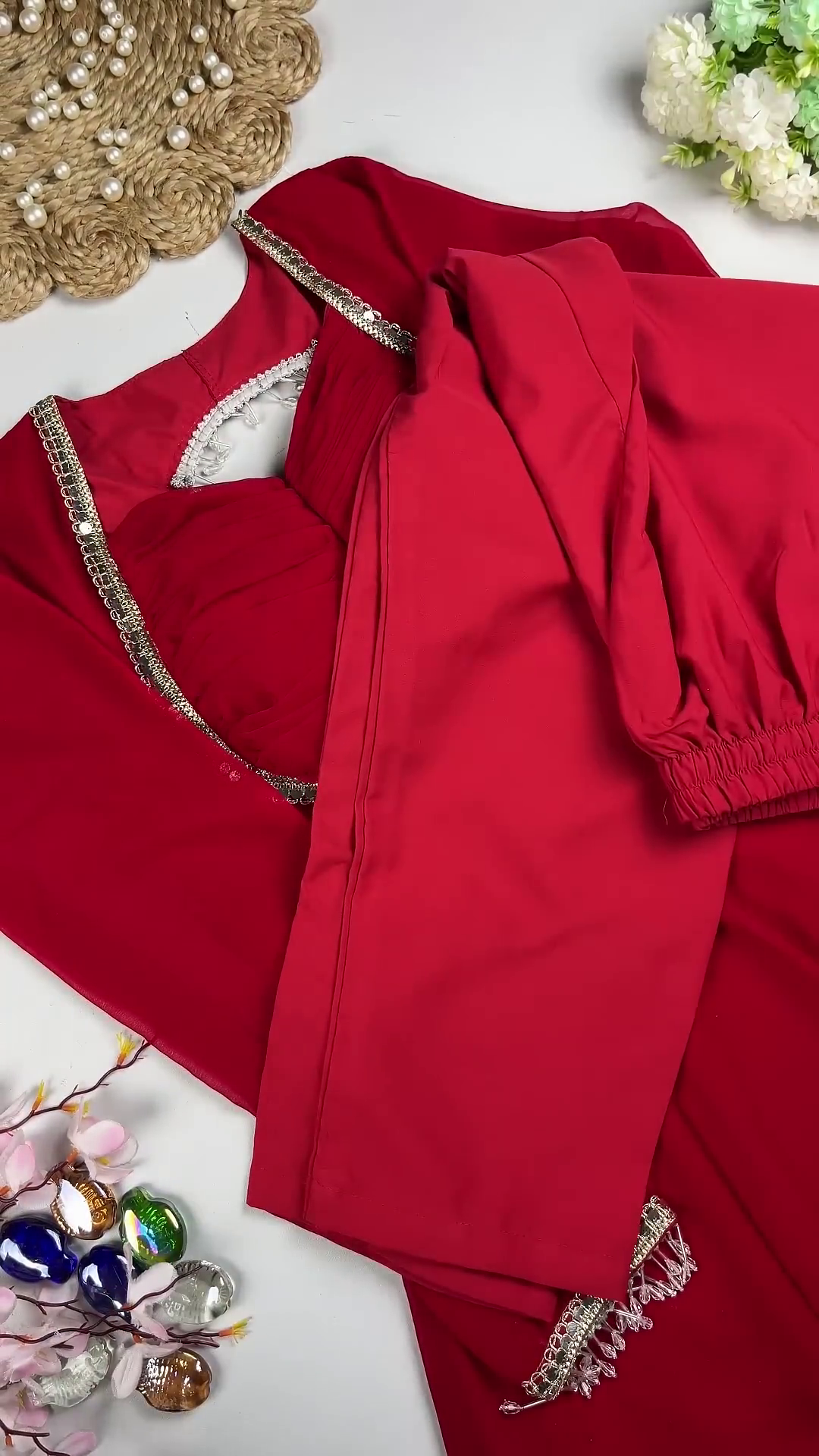 Crimson Passion Designer Ruched Gown with Crystal Accents - Image 2