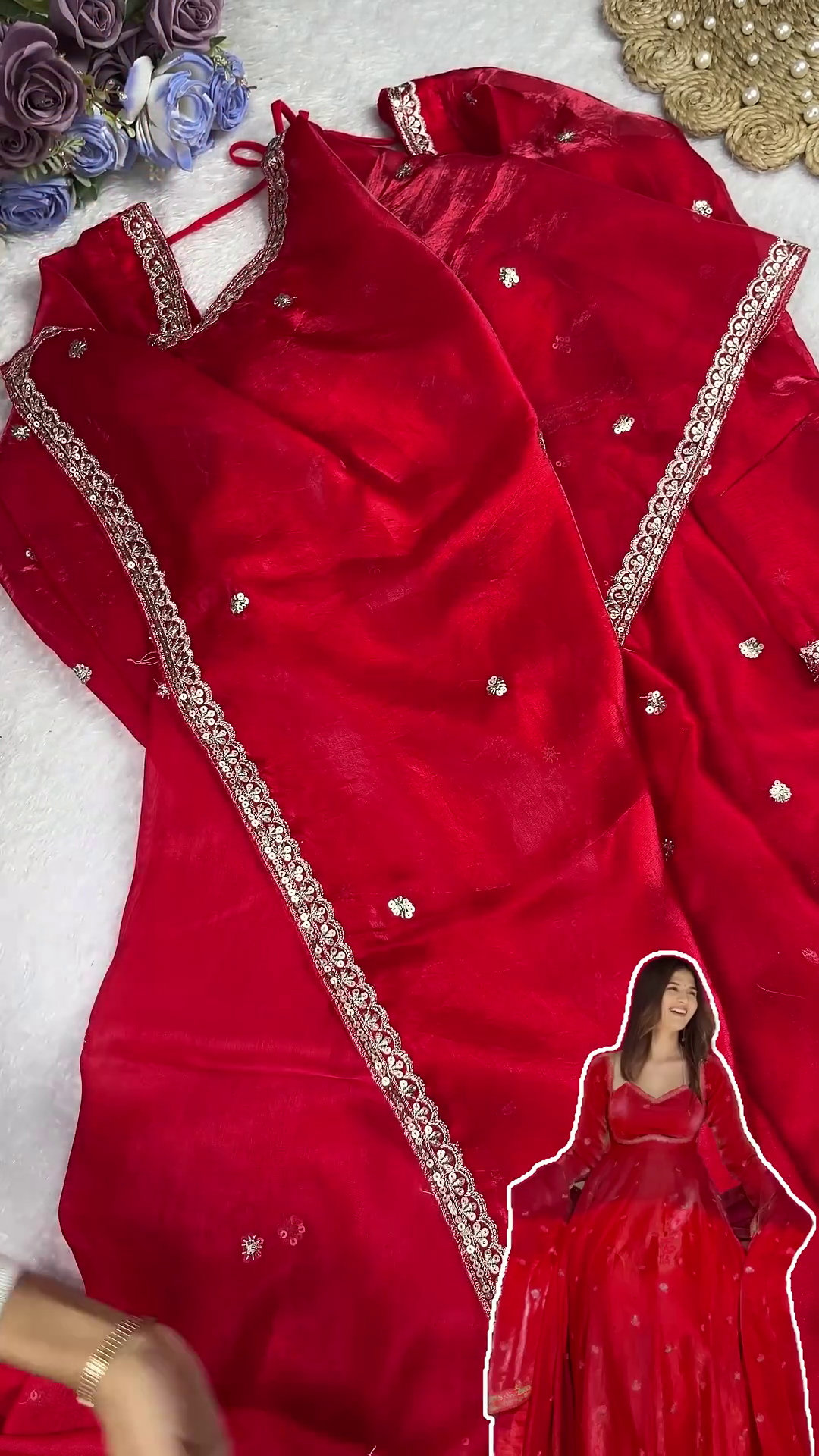 Radiant Crimson Red Anarkali with Scalloped Zari Artistry