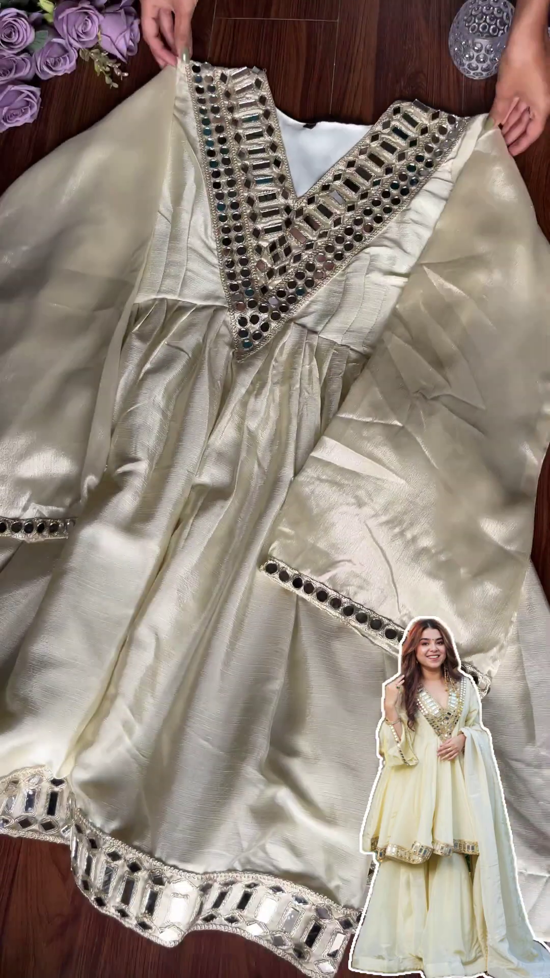 Luminous Cream Mirror-Work Sharara Set