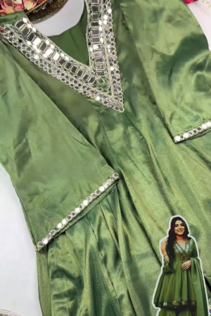Luminous Moss Green Mirror-Work Sharara Set