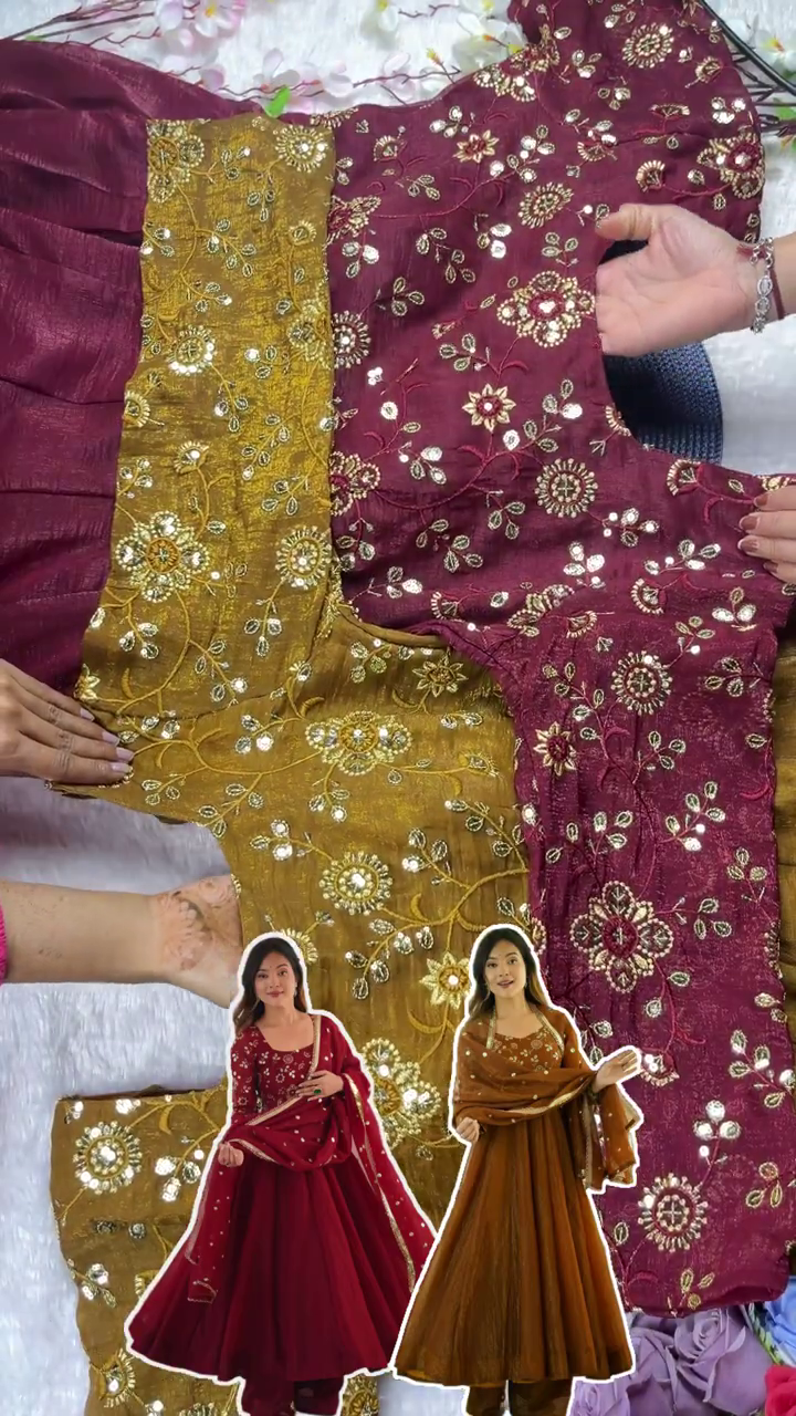 Grand Floral Mirror-Work Peplum Sharara Set - Image 3