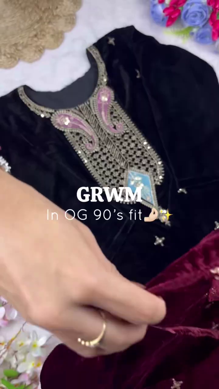 Vintage-Inspired Midnight Black & Velvet Ensemble