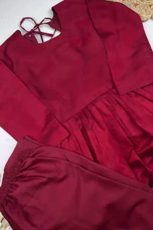 Minimalist Maroon Cotton-Finish Co-ord Set