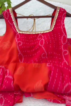 Sunset Bandhani Fusion Anarkali Set