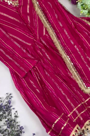 Jewel-Toned Gown with Lurex Stripes and Mirror-Work V-Neck