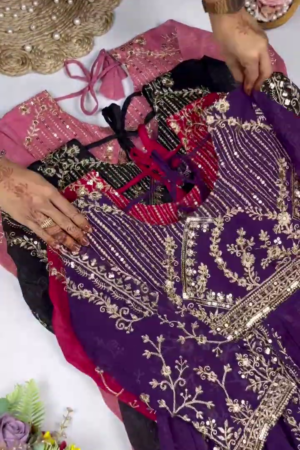 Jewel-Toned Georgette Anarkali Set with Ornate Zari and Sequin Bodice